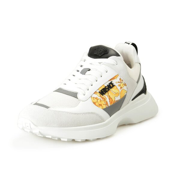 Versace Men's Gold Barocco Logo Print Suede Leather Sneakers Shoes US 11 IT 44